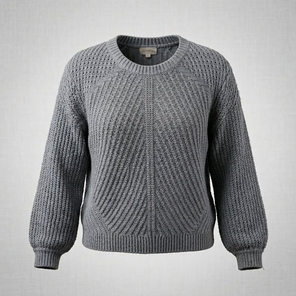 UpWest Knit Sweater Gray Women's Large Balloon Sleeves Chunky